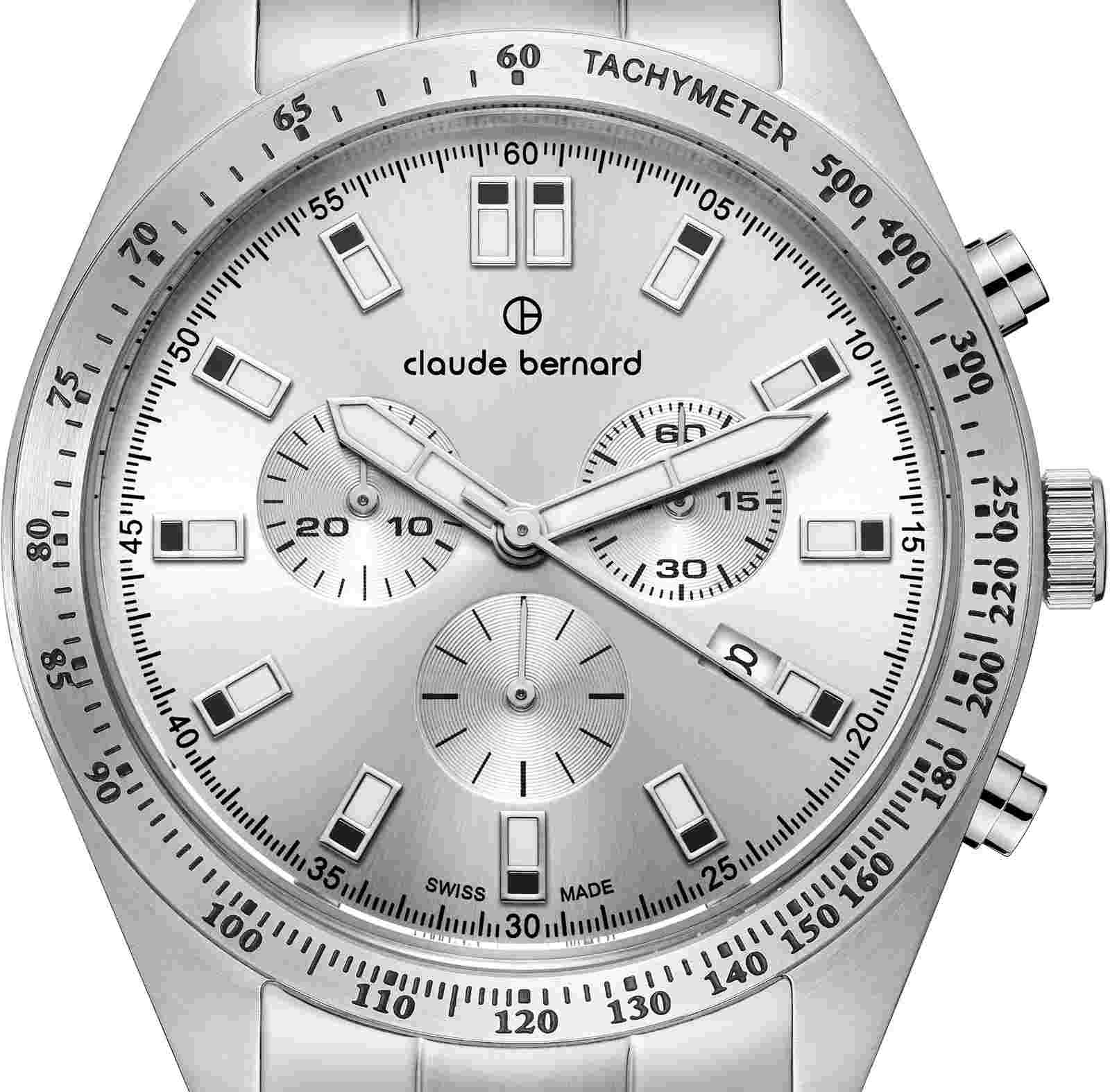 Claude Bernard 10247-3M-AIN Classic ST50 Chronograph silver Steel Mens Watch NEW