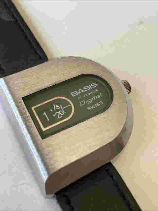 VINTAGE RARE Swiss BASIS Digital JUMP HOUR watch Wind D Shaped Case Serviced