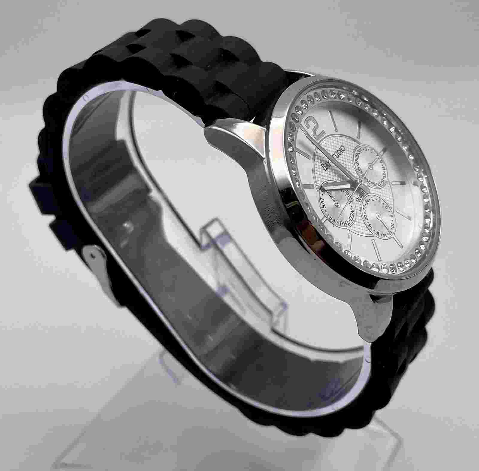 Bay Studio Womens Watch Black Leather Band, New Battery