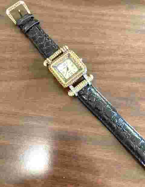 Heidi Daus Vintage "Timeless Beauty" Pave' Bezel Black Leather Strap Watch