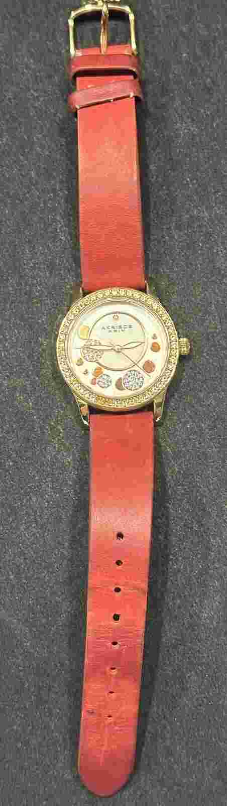 Akribos XXIV Women's Quartz Diamond Accented Dial - Leather Strap Watch -
