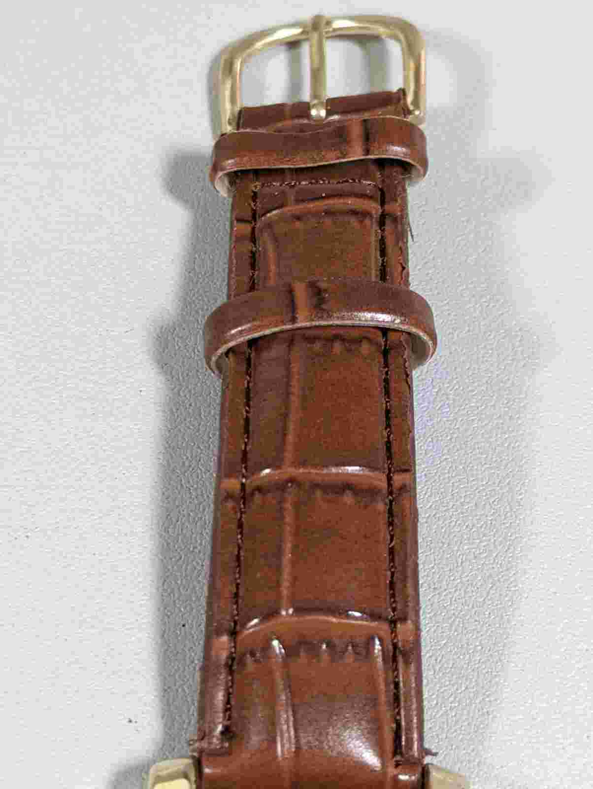 Taylor Jensen White Dial Gold Tone Rectangle Case Brown Faux Leather Band Watch
