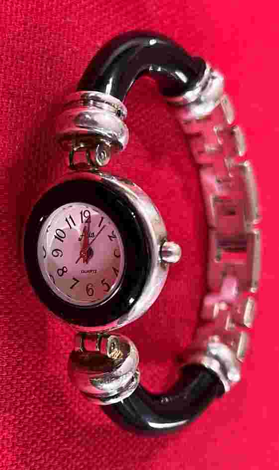 Aria Sterling Silver Black Onyx Women's Quartz Wristwatch 925 5.5” Band Watch