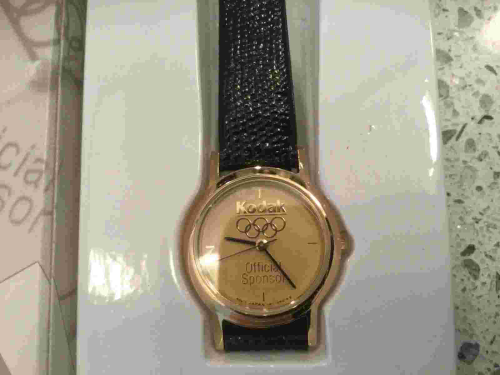 1996 Kodak Olympic Official Sponsor Watch Leather Band  Needs Battery - Ladies
