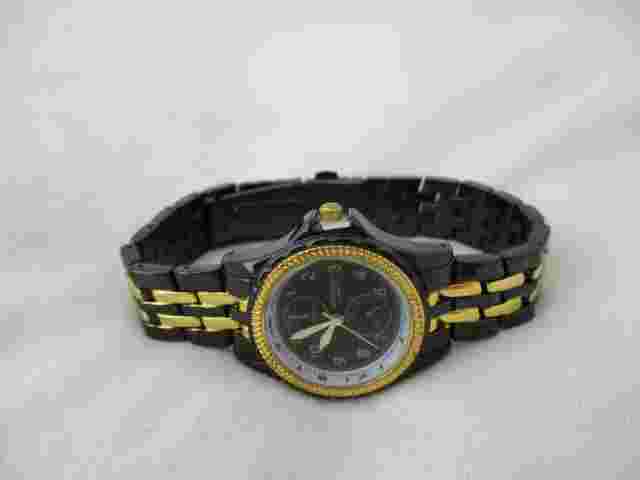 Gino Milano Wristwatch Black & Gold Toned Stainless Steel Band Round Face