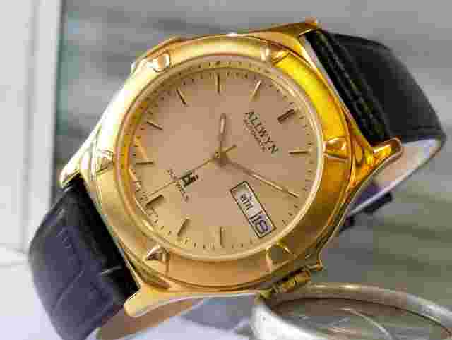 ORIGINAL ALLWYN AUTOMATIC 21J NOS GOLD DIAL Y381-8460 INDIA MEN'S FULL WORKING