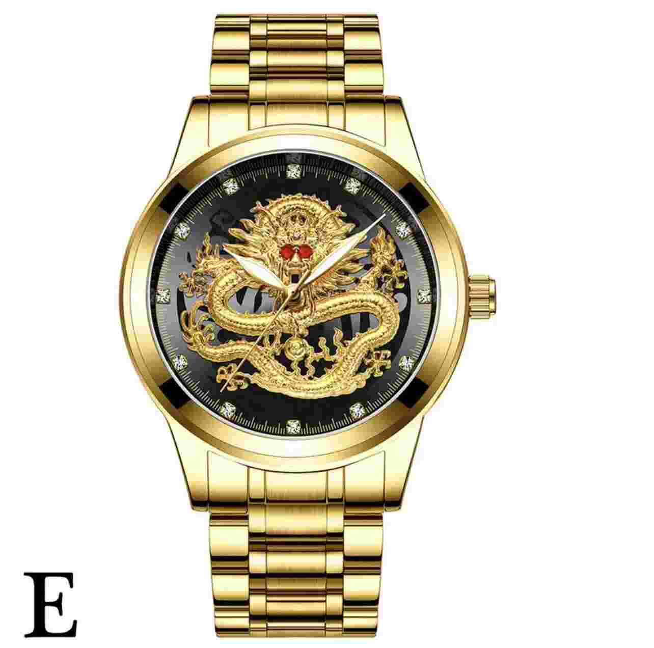 FNGEEN Top Brand Luxury Gold Men Watch Waterproof Dragon Face Full Solid Watch