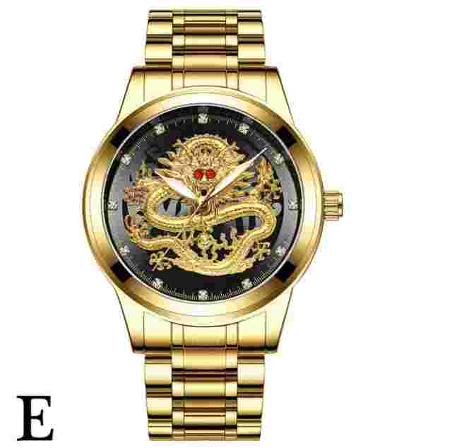 FNGEEN Top Brand Luxury Gold Men Watch Waterproof Dragon Face Full Solid Watch