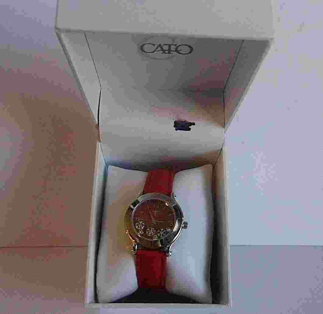 CATO LADIES WATCH RED FACE & RED LEATHER BAND-SILVER CASE