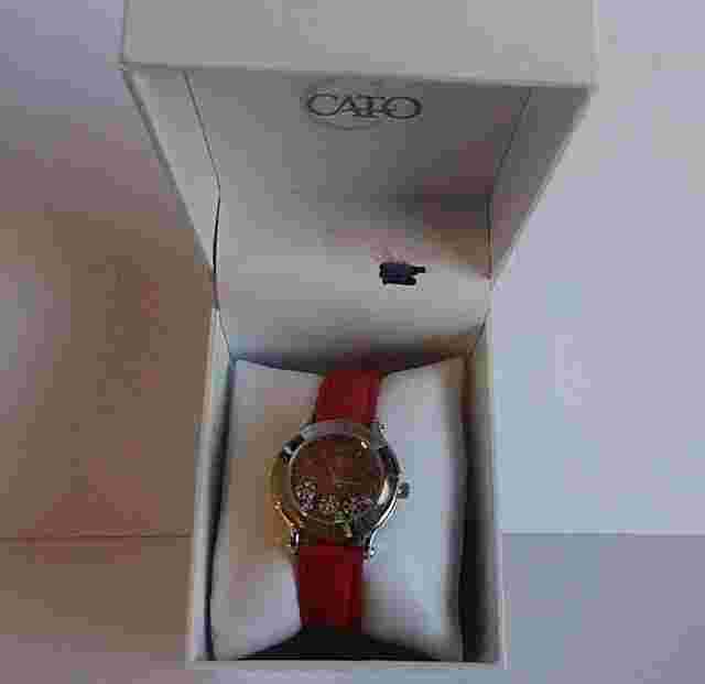 CATO LADIES WATCH RED FACE & RED LEATHER BAND-SILVER CASE