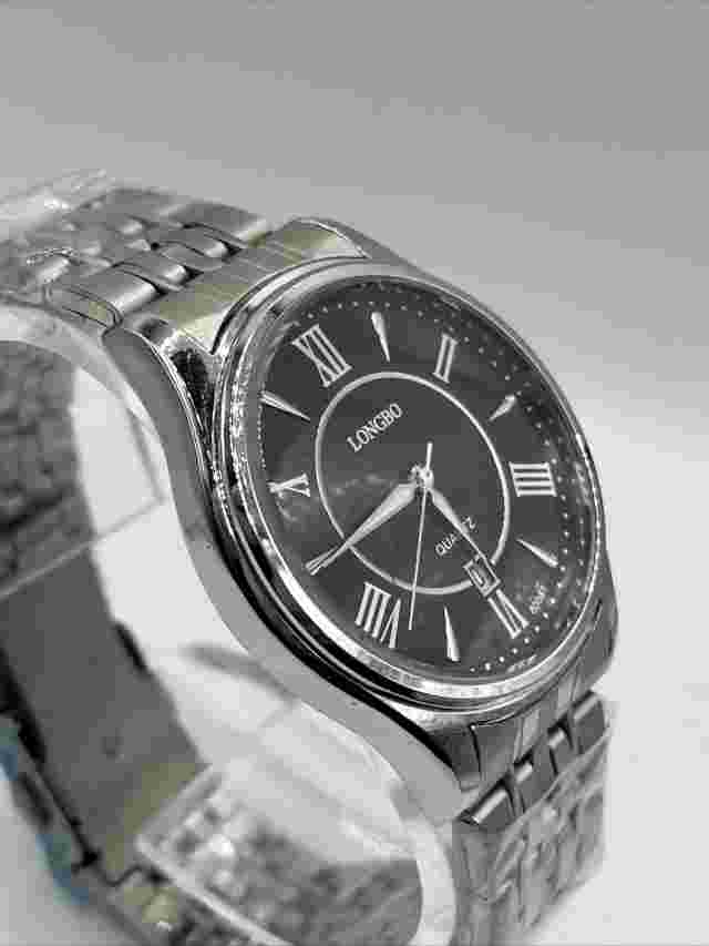 New Longbo Silver Black Roman Analog Quartz Watch~Date~New Battery