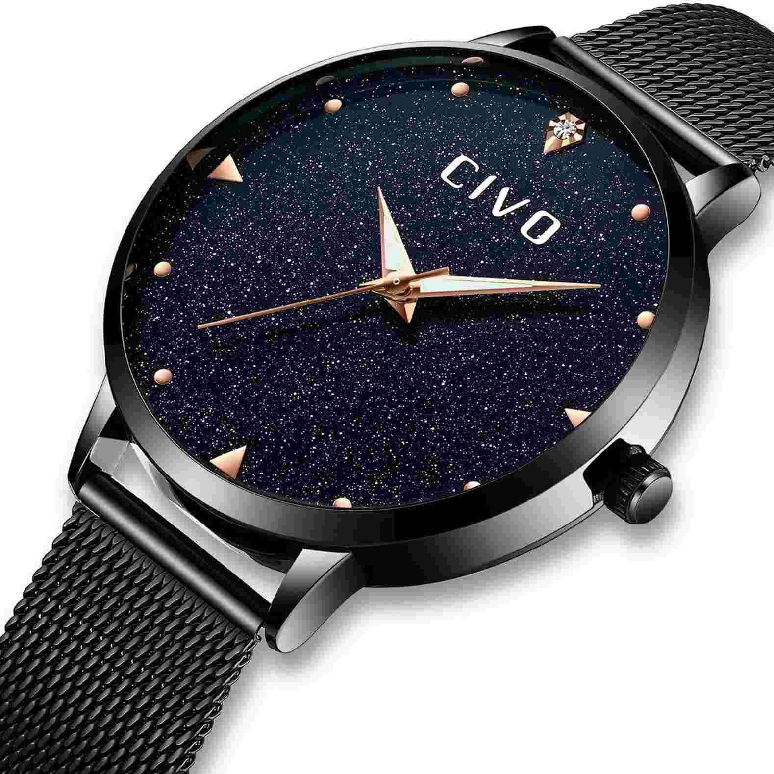 CIVO Womens Sparkle Wrist Watch Quartz Movement Stainless Steel Mesh Band