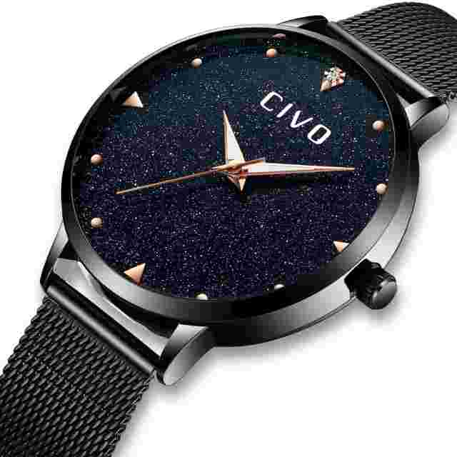 CIVO Womens Sparkle Wrist Watch Quartz Movement Stainless Steel Mesh Band