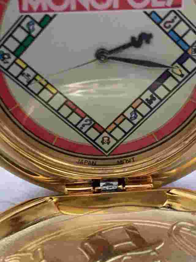 Vintage Rare Monopoly Pocket Watch Franklin Mint With Chain & Box Pre-Owened