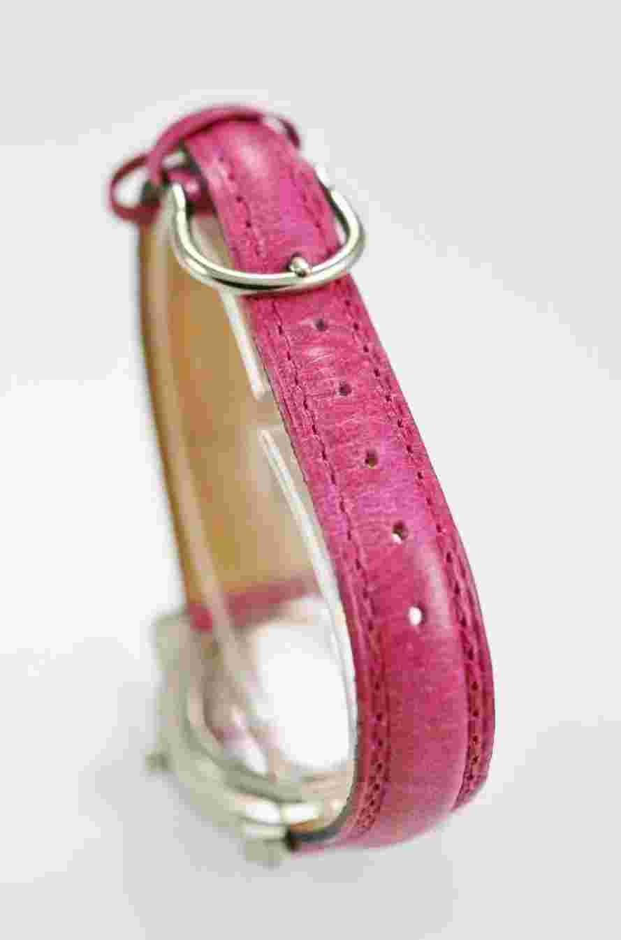 Charles Delon Watch Womens Pink Leather Stainless Silver Water Res Batt Quartz