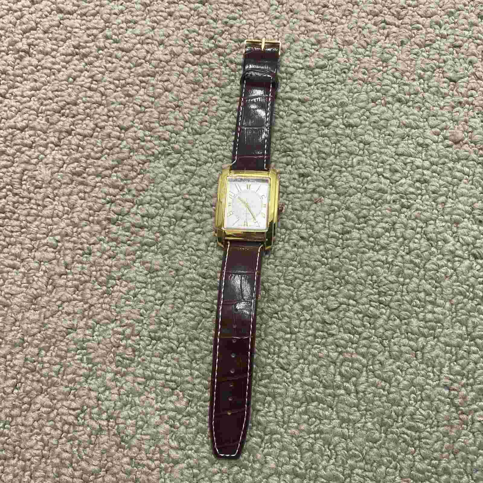 Cote D’Azur Brown Strap Gold Tone Square Face Wrist Watch