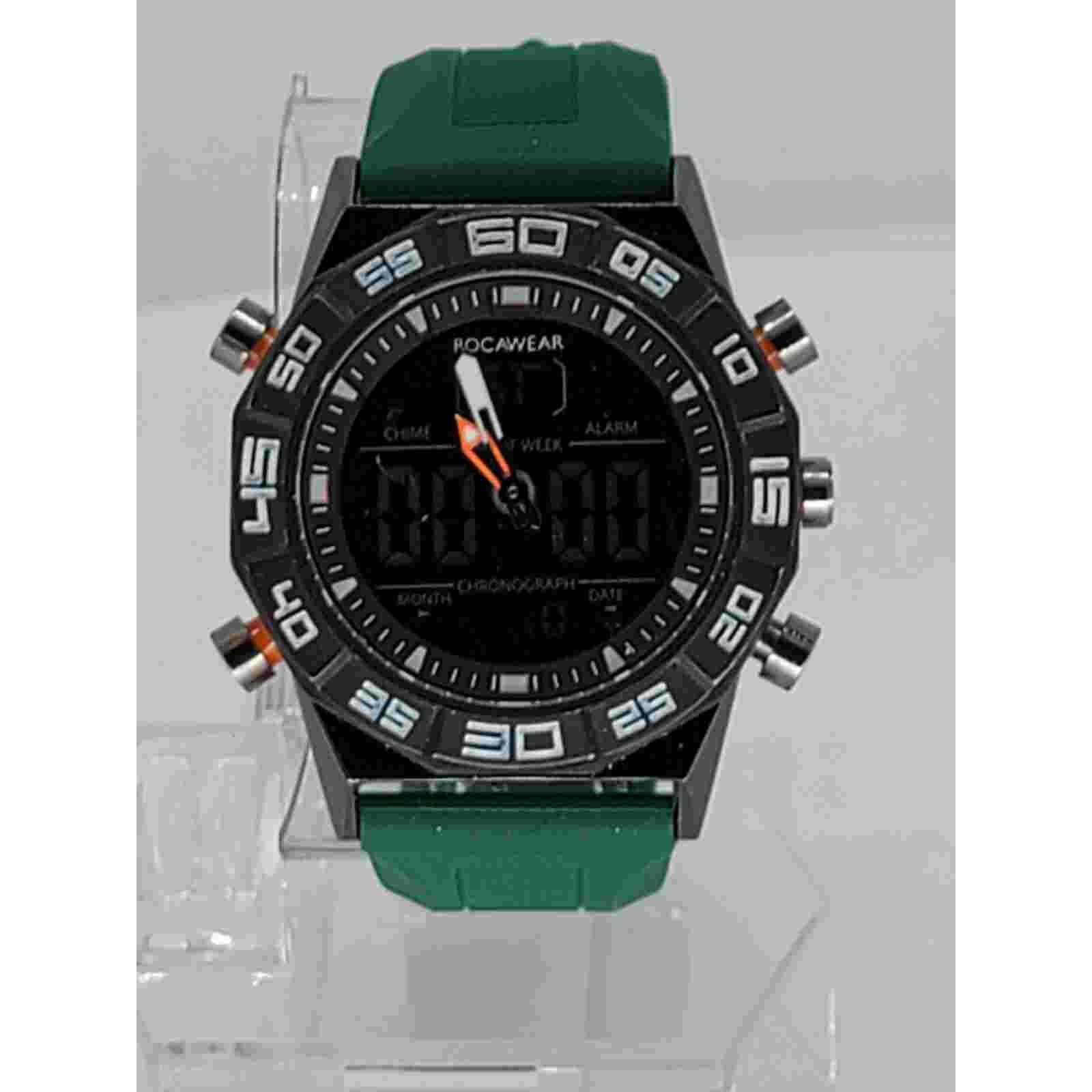 Men's Rocawear Analog-Digital Green Silicone Strap Watch 46mm