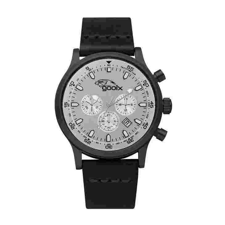 GOOIX HUA-05893 MEN'S CHRONOGRAPH WATCH PVD STEEL CASE BLACK LEATHER STRAP
