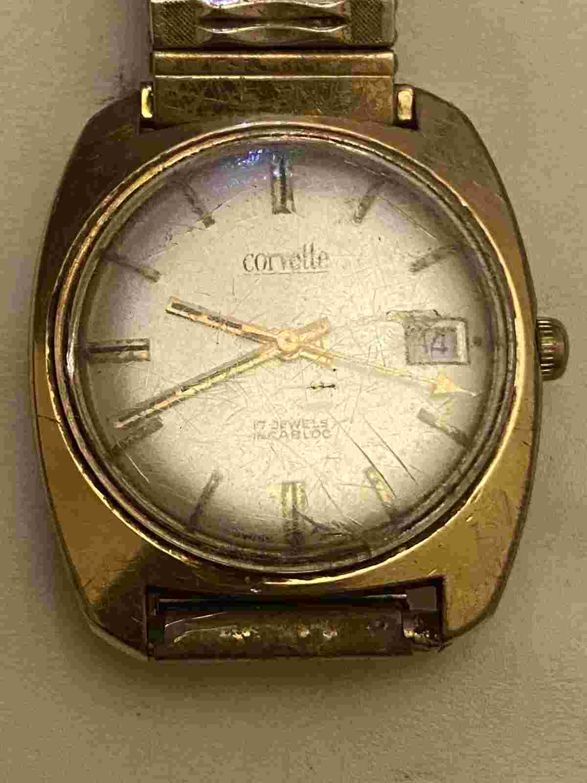 Vintage CORVETTE 17Jewels Swiss Made Manual Wind ScrewBack ref B3035 Mens Watch