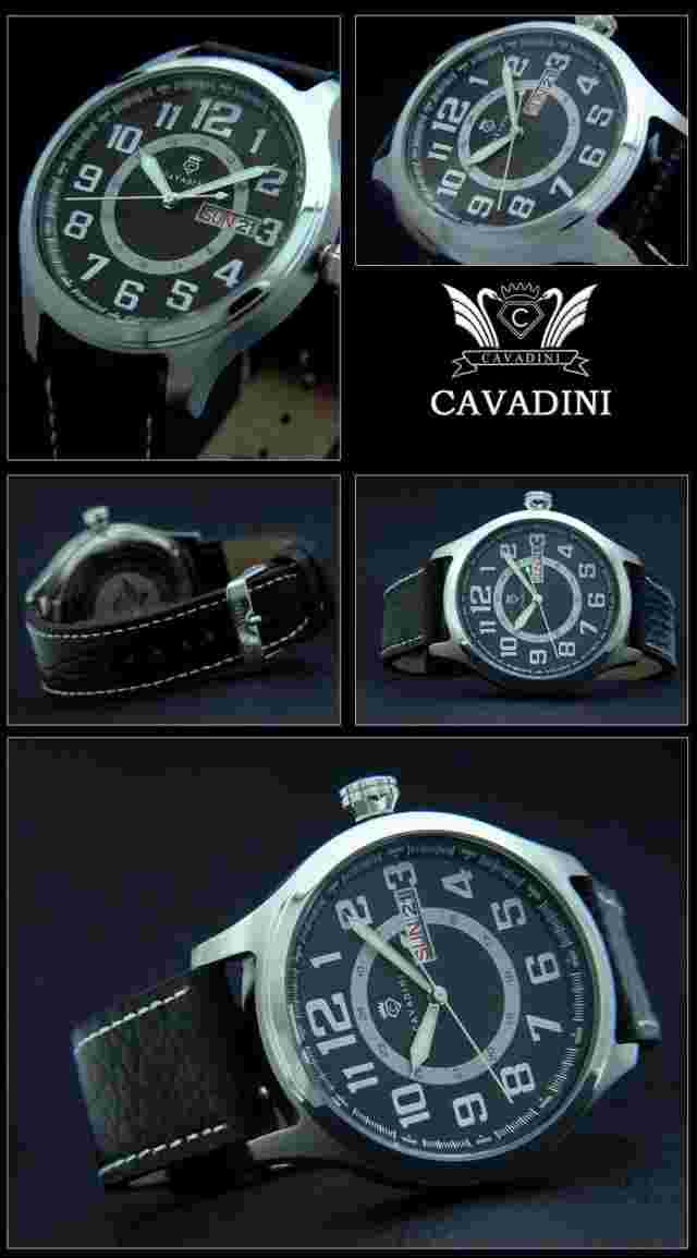 Pilot Observation Watch XXXL 47mm Cavadini Day/Date Easy to Read 10B