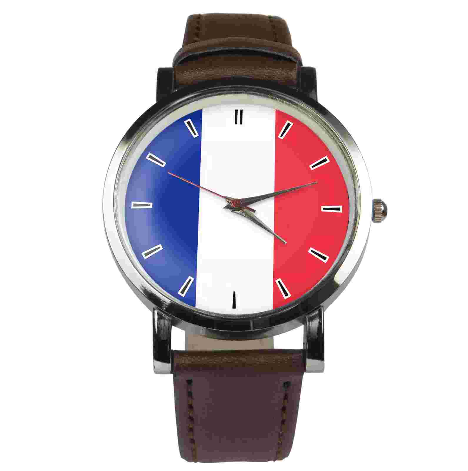 France flag wristwatch. Black or brown strap