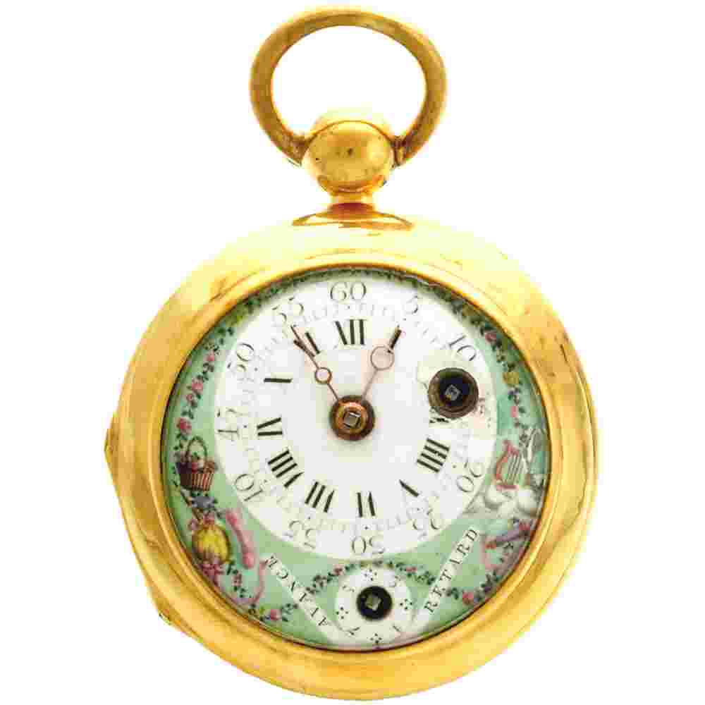 RARE ANTIQUE DOUBLE DIAL VERGE FUSEE KEYWIND POCKET WATCH CA1820