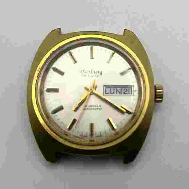 Herbury DE LUXE 25 Jewels Automatic Gold 36mm Watch Day-Date Working Swiss Made