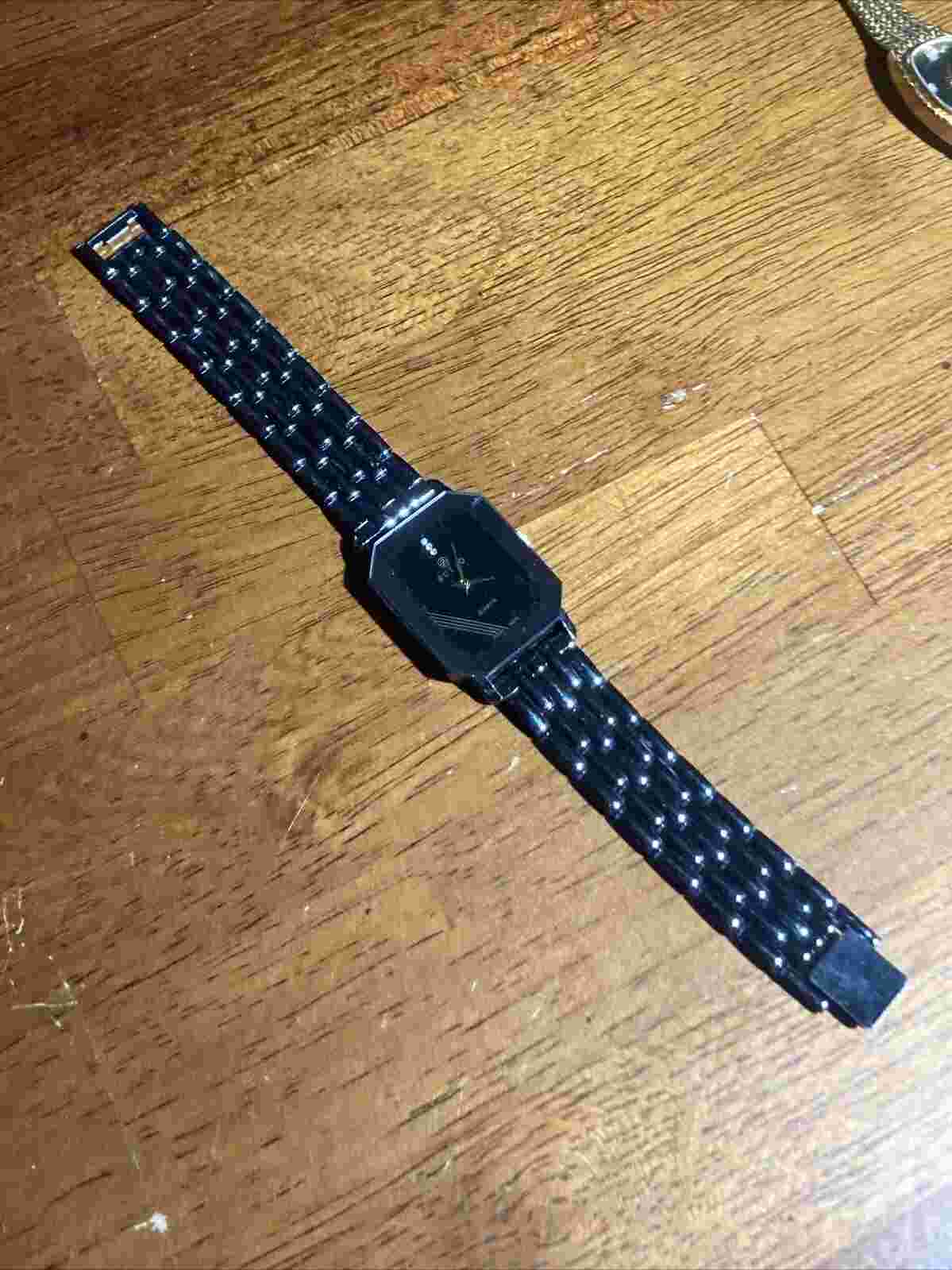 Vintage 1980s Suizo Tank Style Quartz Watch Charcoal Stainless Steel