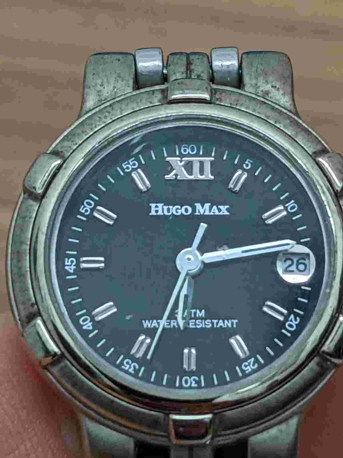 Hugo Max Palladium Plated Women's Watch Silver Tone Date Indicator Runs Well!