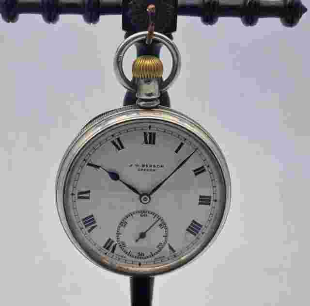 ANTIQUE J.W. BENSON LONDON SOLID SILVER POCKET WATCH 48 MM. / V085
