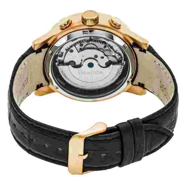 Heritor Automatic Hannibal Semi-Skeleton Leather-Band Watch - Rose Gold/Black