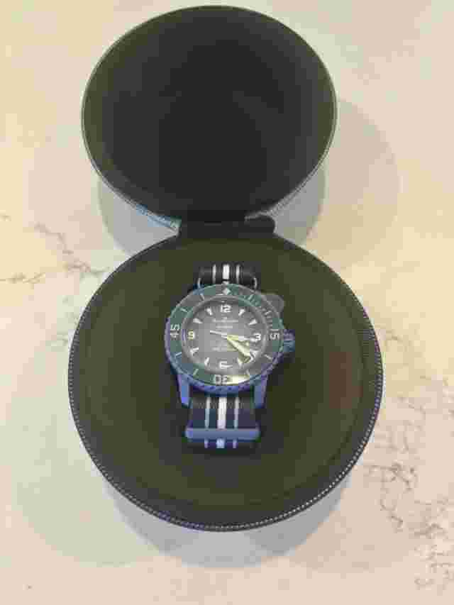 NIB New-In-Box Blancpain x Swatch Fifty Fathoms Atlantic Ocean Blue Watch