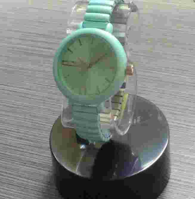 Miykon Women's Watch Round LT Blue Diamond Cut Dial on Stretch Band Waterproof!