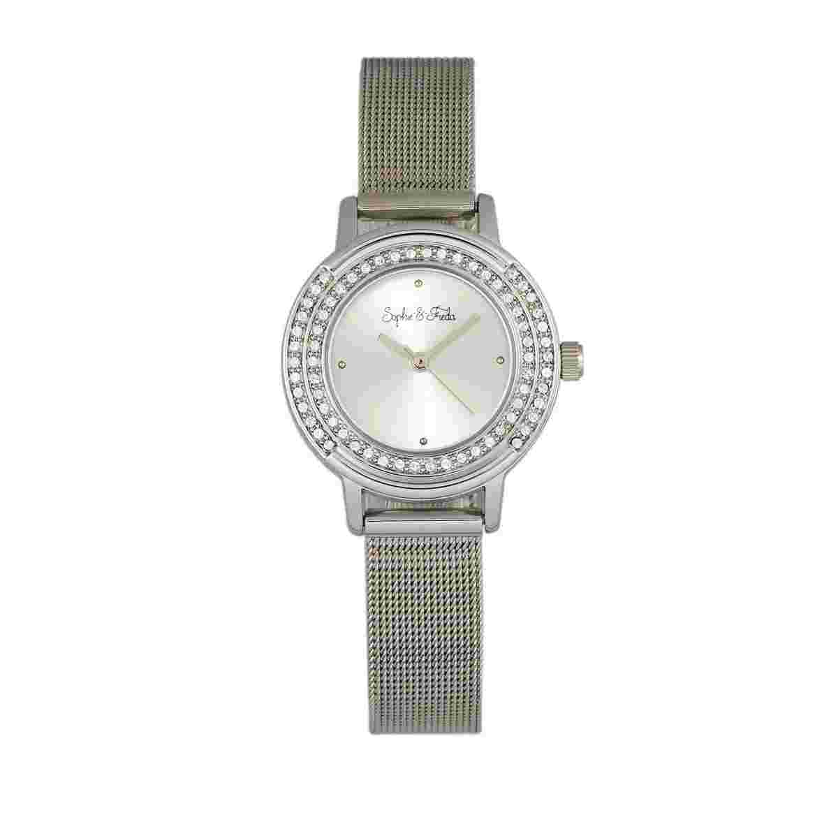 Sophie and Freda Cambridge Crystal Silver Mesh Bracelet Watch Safsf4101