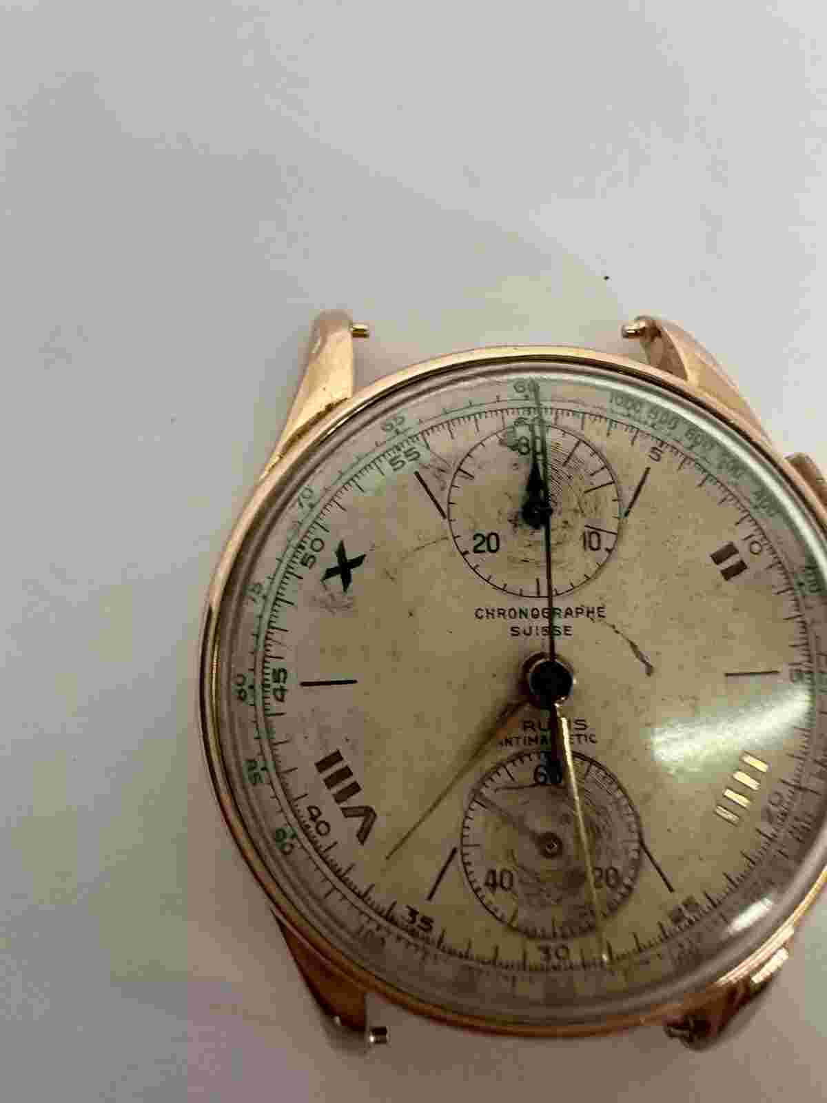 CHRONOGRAPHE SUISSE 18K ROSE GOLD SWISS MECHANICAL WATCH 17 RUBIS MENS VINTAGE