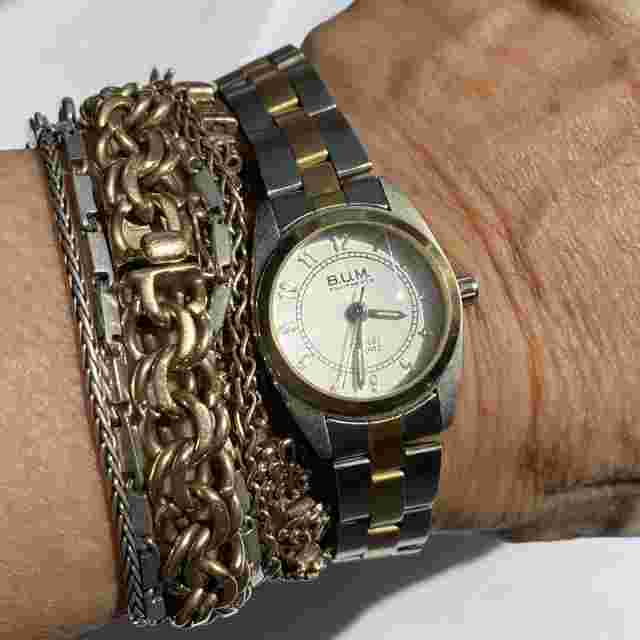 BUM Women's Two Tone Watch Silver Gold Water Resistant 1in Wide Face New Battery