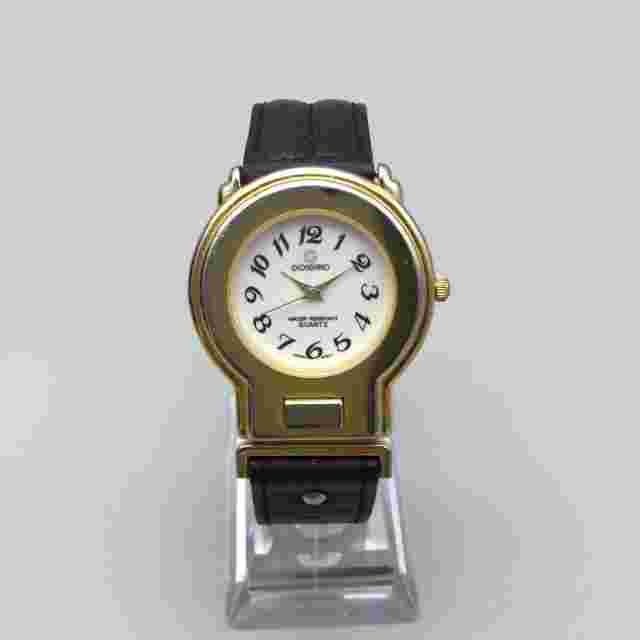Vtg Giordano Watch Women 34mm Gold Tone Black Leather Band New Battery 6.25"