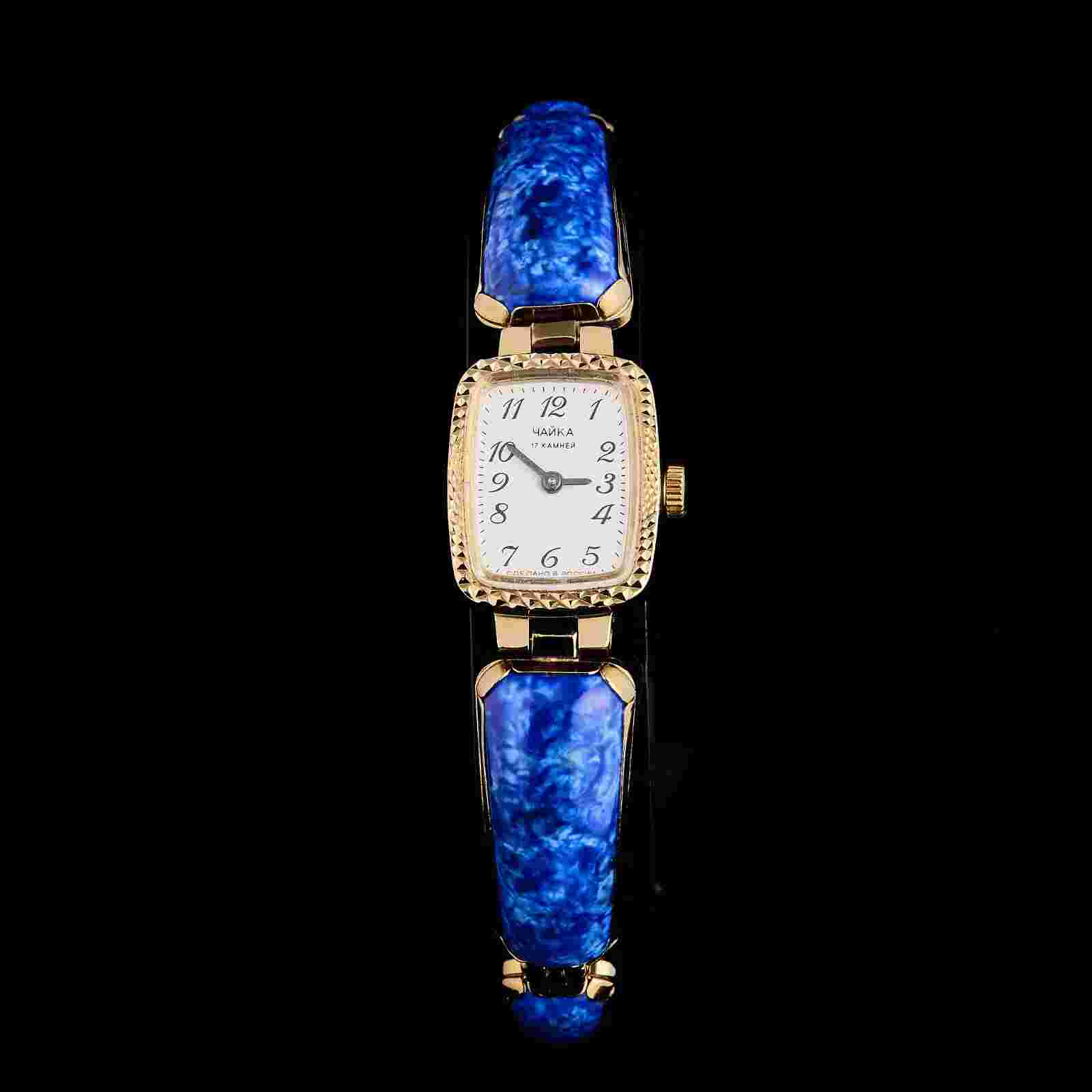Women's Gold Plated Cocktail Watch. Small watch enamel ceramics hand painted