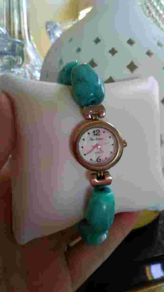 Turquoise Gemstone Gem Essence Quartz Stretch Band Bracelet Watch New Battery