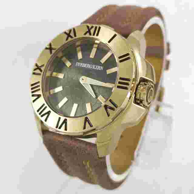 Dyrberg/Kern Gold Brown Leather Strap Band Quartz Mens Wrist Watch