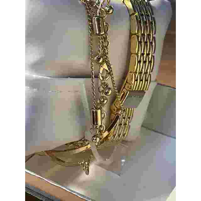 INC Womens Gold Wristwatch With 3 Bangle Bracelets Faux Diamonds NWB