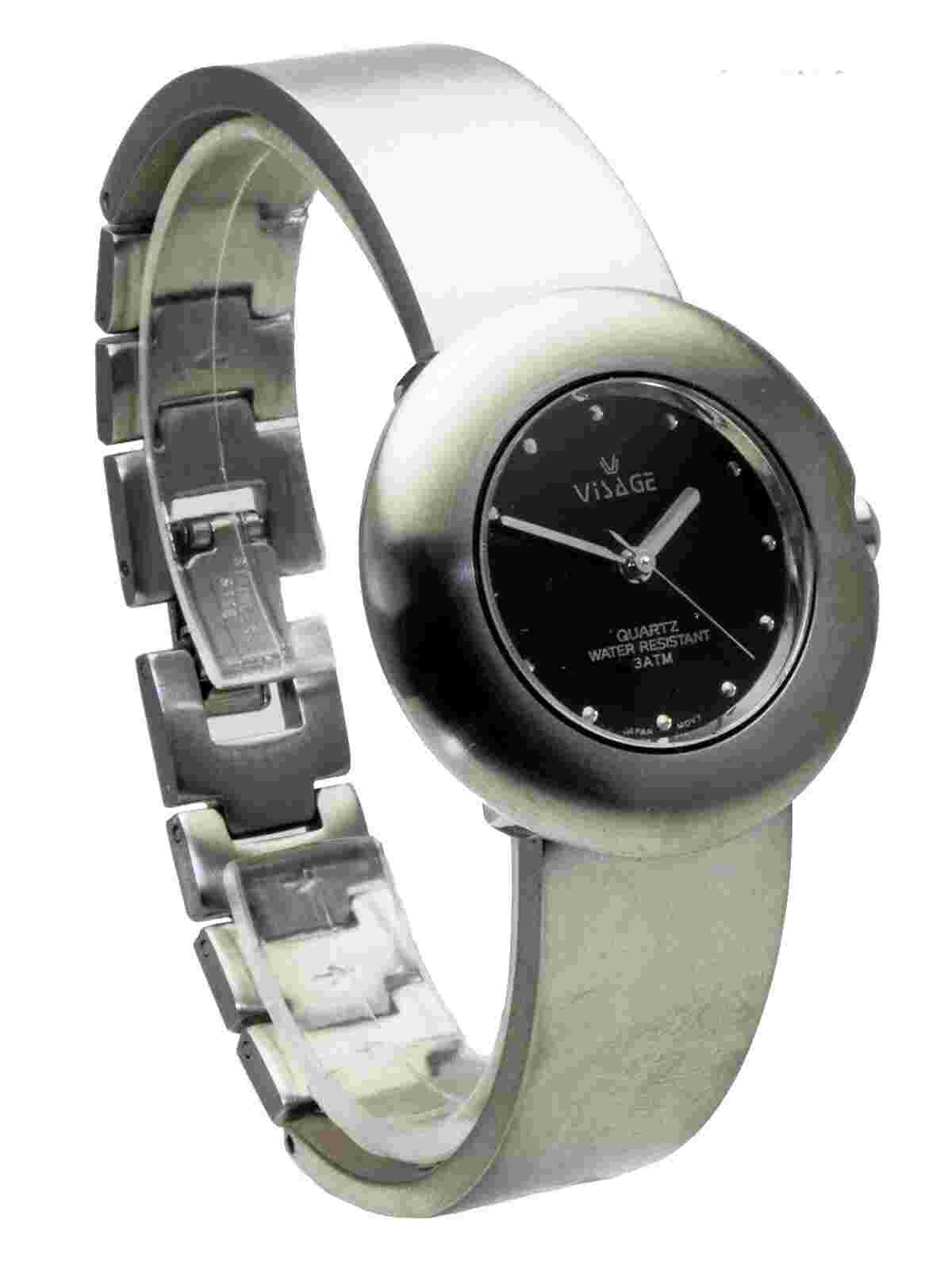 VISAGE:WOMENS' STAINLESS STEELMETAL OPEN BANGLE BRACELET ROUND CASE ANALOG WATCH