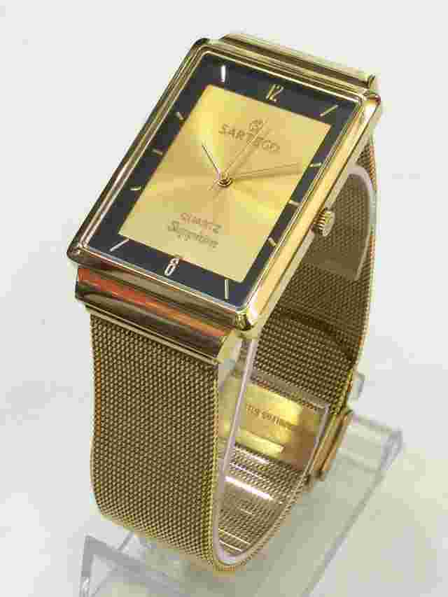 Sartego Seville quartz sapphire 50 meter square gold tone men's watch SVS812