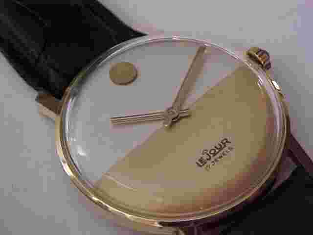 Excellent Vintage Le Jour Man's Two-Tone Dial Cabochon Crown New Old Stock Sharp