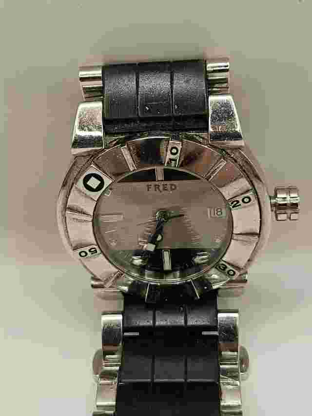 RARE! VINTAGE FRED PARIS WATCH 2000'S MEN'S Stainless Steel & Rubber Xtra Long