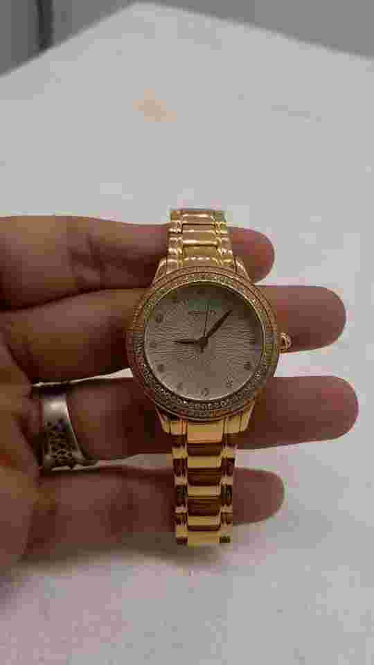 Affinity Goldtone 1 carat pave diamond bezel 3 atm Stainless steel watch Nice!
