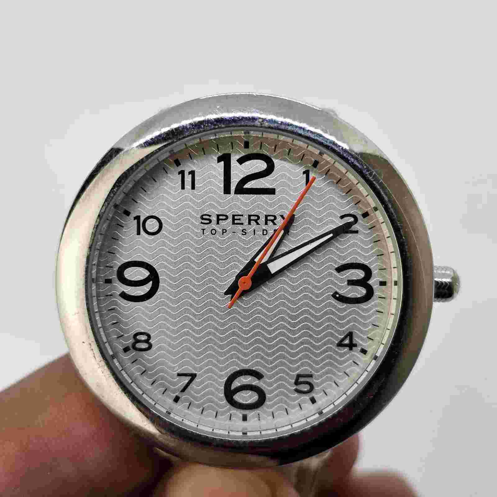 Sperry Watch Men 40MM Large Case Silver Dial White Leather Bands New Battery