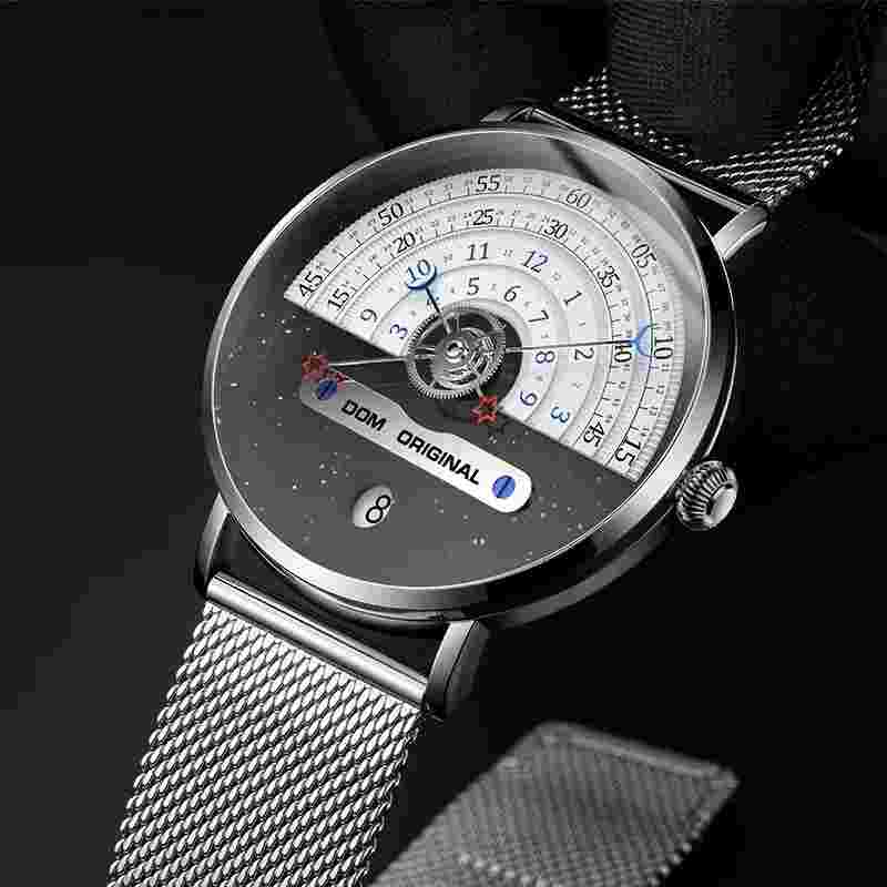 DOM Luxury Men's Quartz Watch Chronograph Star Pointer Waterproof Wristwatches
