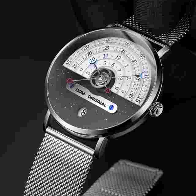 DOM Luxury Men's Quartz Watch Chronograph Star Pointer Waterproof Wristwatches