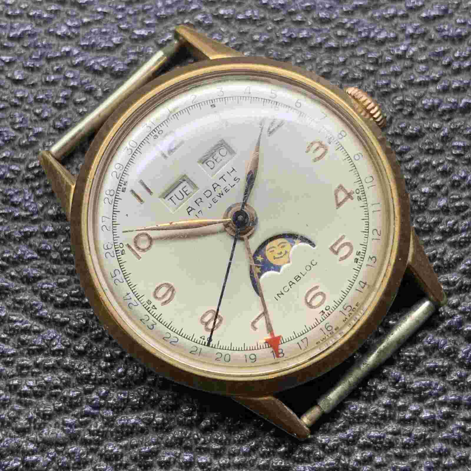 Vintage SS/GP Ardath Triple Calendar Moonphase Venus 1221